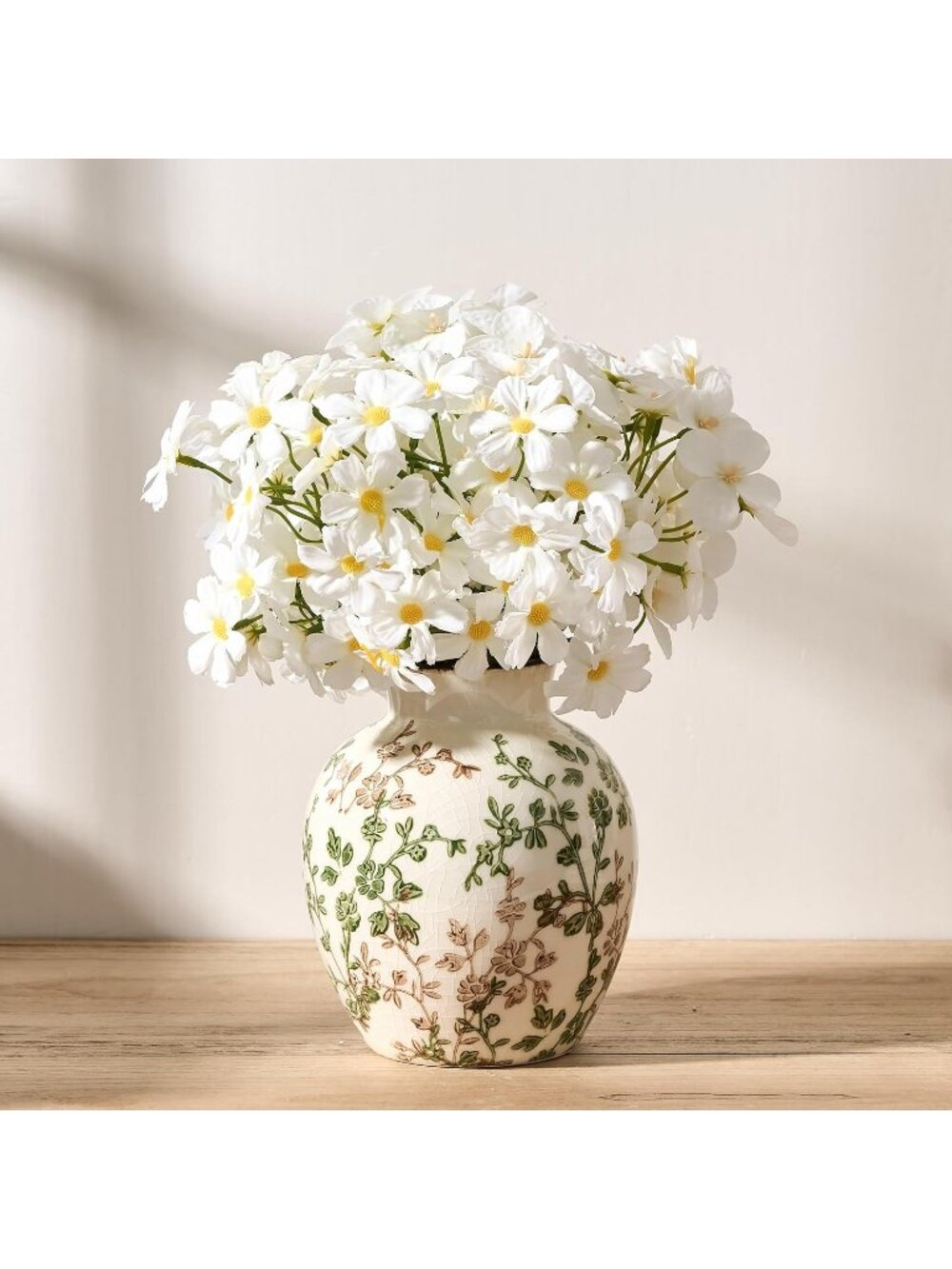 5.83 Inch Ceramic Green and Beige Antique Vase Rustic Farmhouse Bookshelf Decor